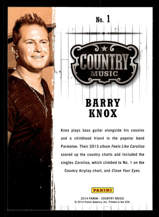 Barry Knox 2014 Panini Country Music Back of Card