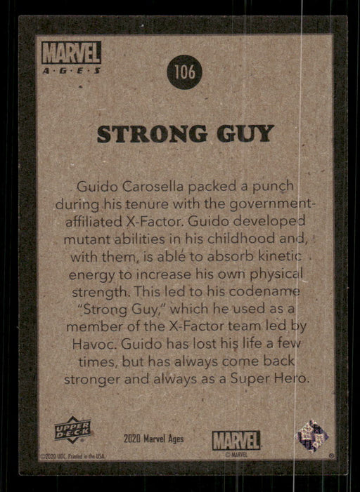 Strong Guy 2020 Upper Deck Marvel Ages Base Back of Card