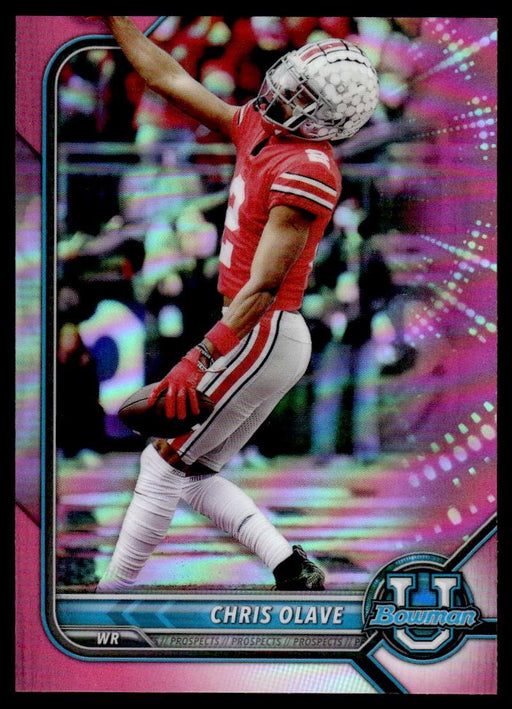 Chris Olave 2021 Bowman University Football Pink Refractor Front of Card