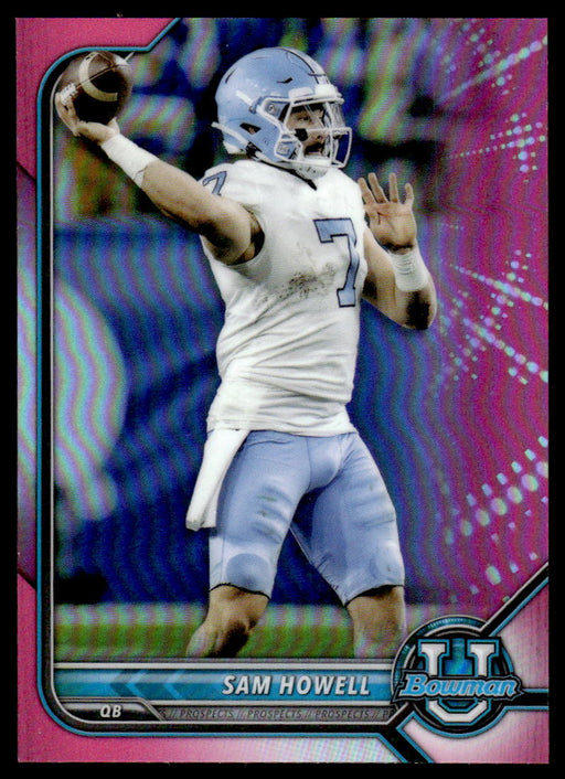 Sam Howell 2021 Bowman University Football Pink Refractor Front of Card