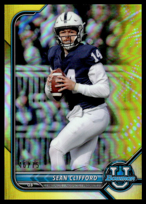 Sean Clifford 2021 Bowman University Football Yellow Refractor Front of Card