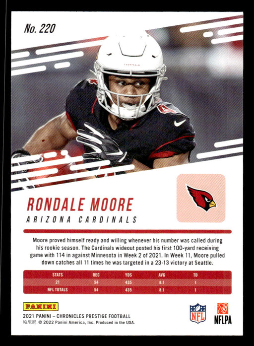 Rondale Moore 2021 Panini Chronicles Football Prestige Back of Card