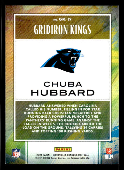 Chuba Hubbard 2021 Panini Chronicles Football Gridiron Kings Back of Card