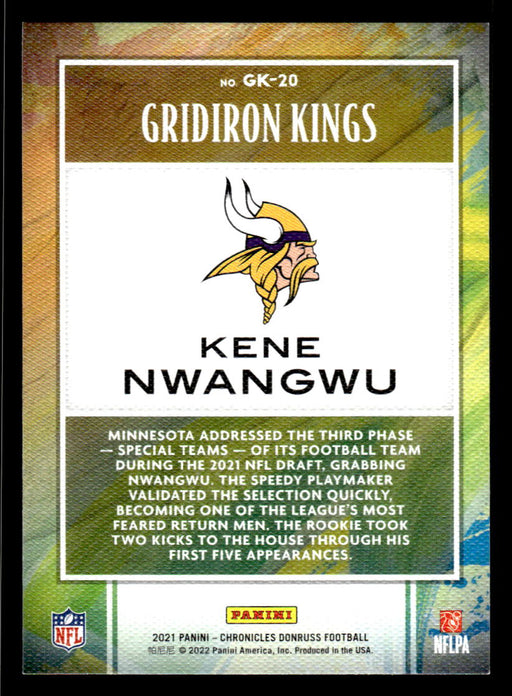 Kene Nwangwu 2021 Panini Chronicles Football Gridiron Kings Back of Card