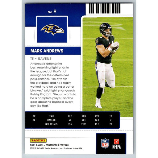 2021 Panini Contenders NFL Mark Andrews Baltimore Ravens #9 - Collectible Craze America