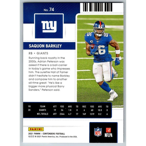 2021 Panini Contenders NFL Saquon Barkley New York Giants #74 - Collectible Craze America