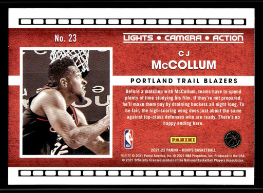CJ McCollum 2021 Panini NBA Hoops Lights Camera Action Back of Card