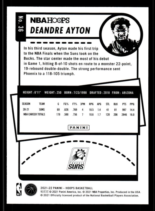 Deandre Ayton 2021 Panini NBA Hoops Blue Back of Card