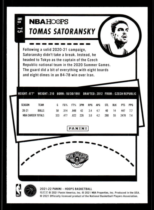 Tomas Satoransky 2021 Panini NBA Hoops Blue Back of Card