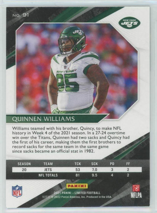 2021 Panini Limited Football #91 Quinnen Williams New York Jets - Collectible Craze America