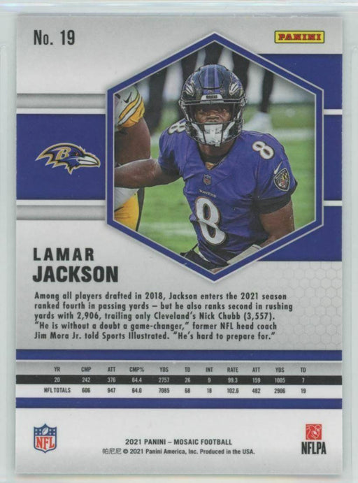 2021 Panini Mosaic #19 Lamar Jackson Baltimore Ravens - Collectible Craze America