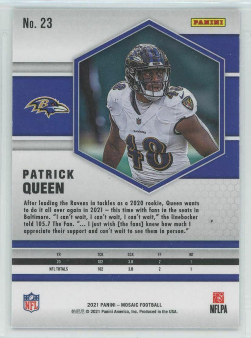 2021 Panini Mosaic #23 Patrick Queen Baltimore Ravens - Collectible Craze America