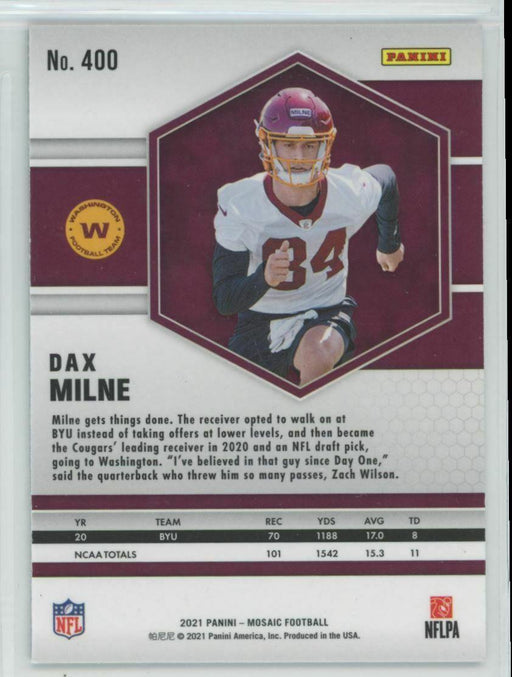 2021 Panini Mosaic #400 Dax Milne RC Washington Football Team - Collectible Craze America