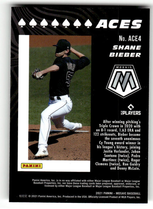 Shane Bieber 2021 Panini Mosaic Baseball Aces Back of Card