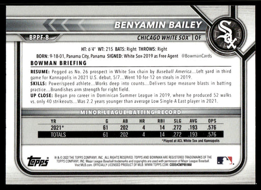 Benyamin Bailey 2022 Bowman First Edition Base Back of Card