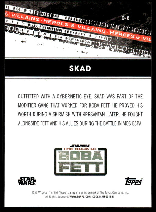 Skad 2022 Topps Star Wars Book of Bobba Fett Heros and Villians Back of Card
