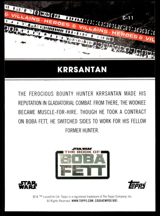 Krrsantan 2022 Topps Star Wars Book of Bobba Fett Heros and Villians Back of Card