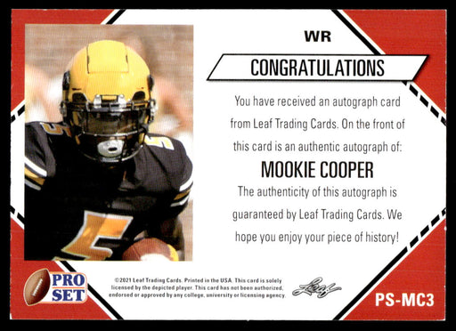 Mookie Cooper 2021 Leaf Pro Set College Football Auto White Back of Card