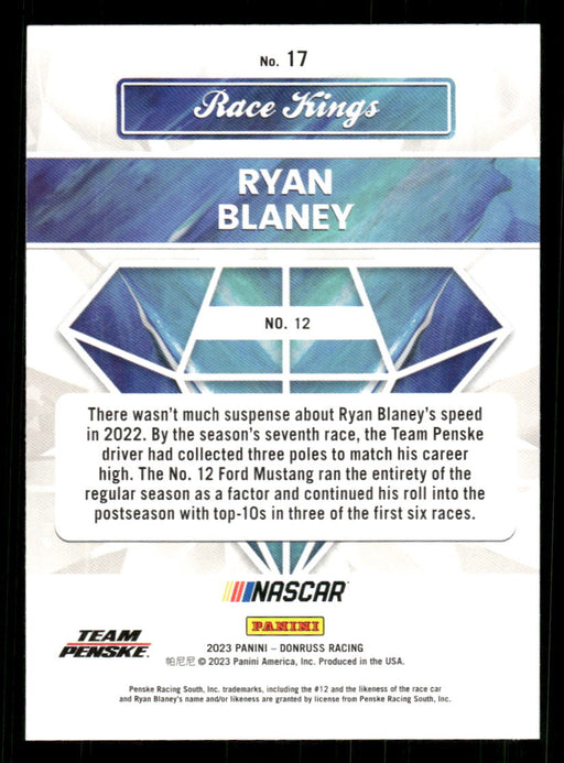 Ryan Blaney 2023 Panini Donruss Racing Race Kings Base Back of Card