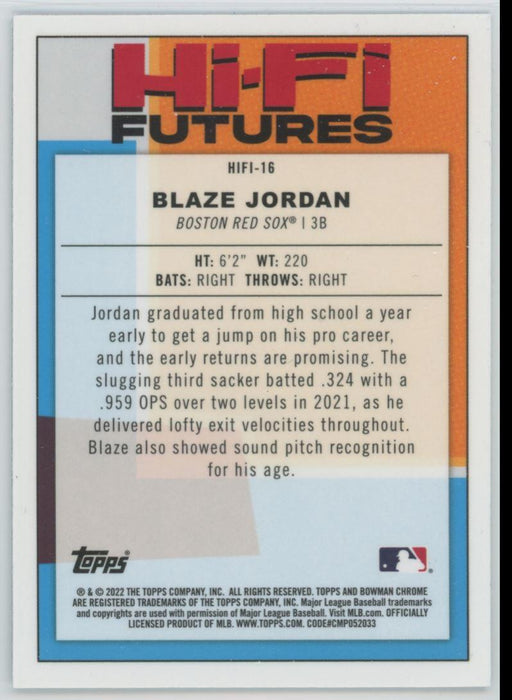 Blaze Jordan 2022 Bowman Hi-Fi Futures # HIFI-16 Mojo Refrctor Boston Red Sox - Collectible Craze America