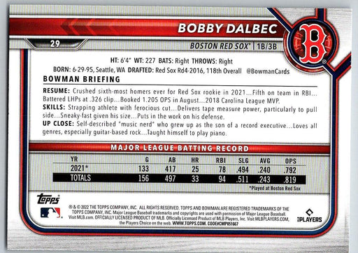 Bobby Dalbec 2022 Bowman # 29 Boston Red Sox - Collectible Craze America