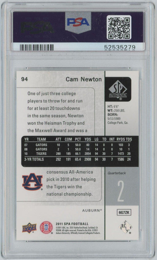 Cam Newton 2011 SP Authentic # 94 PSA 10 Auburn Tigers - Collectible Craze America