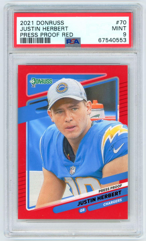 Justin Herbert 2021 Donruss Football Press Proof Red # 70 PSA 9 Los Angeles Chargers - Collectible Craze America