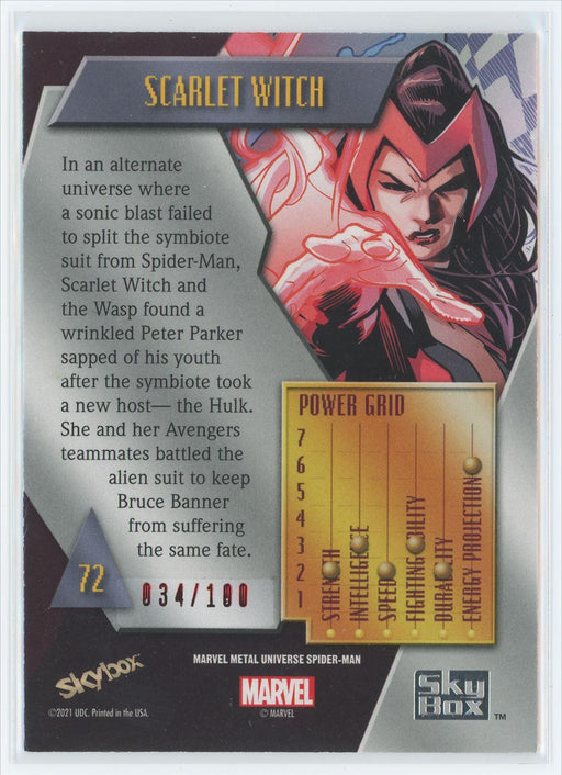 Scarlet Witch 2021 Upper Deck Skybox Spider-Man Marvel Metal Universe # 72 Red PMG 34/100 - Collectible Craze America