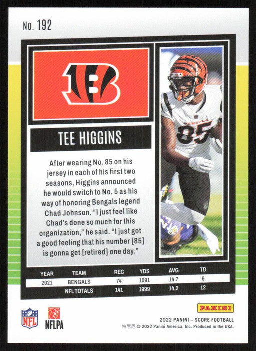 Tee Higgins 2022 Panini Score Football # 192 Base Cincinnati Bengals - Collectible Craze America