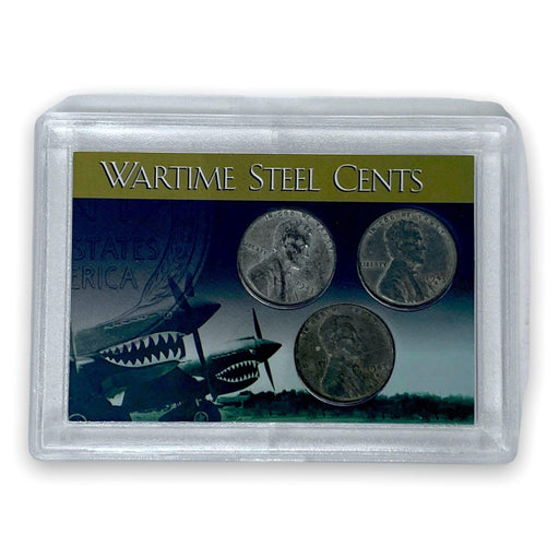 1943 Lincoln Steel Cent Penny Set PDS Mint WW2 Warhawk Fighter Plane World War - Collectible Craze America