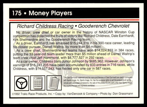 Money Players 1992 Traks Base Back of Card