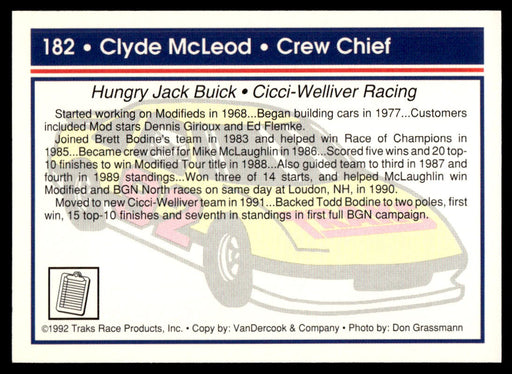 Clyde McLeod 1992 Traks Base Back of Card