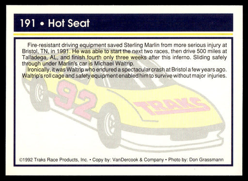 Hot Seat 1992 Traks Base Back of Card