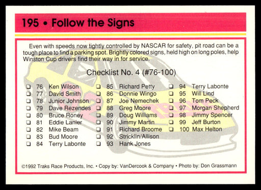 Follow the Signs 1992 Traks Base Back of Card