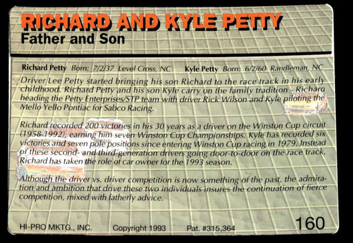 Richard and Kyle Petty 1993 Action Packed Base Back of Card