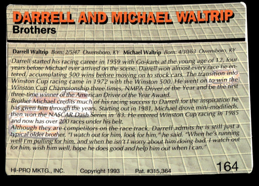 Michael and Darrell Waltrip 1993 Action Packed Base Back of Card