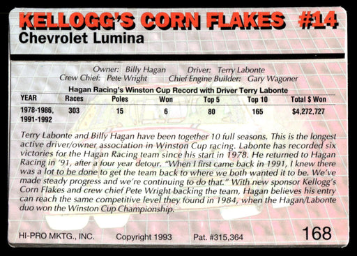 Terry Labonte 1993 Action Packed Base Back of Card