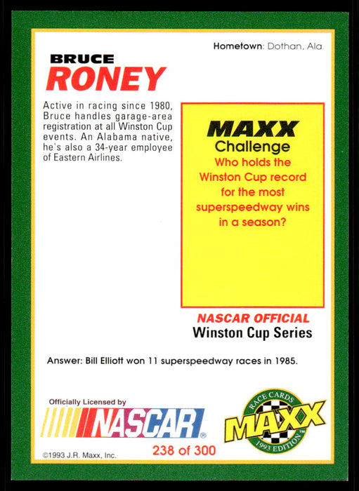 Bruce Roney 1993 Maxx Race Cards # 238 Base — Collectible Craze America