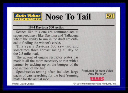 Nose to Tail 1994 Traks Auto Value Parts Stores Collector Cards Base Back of Card