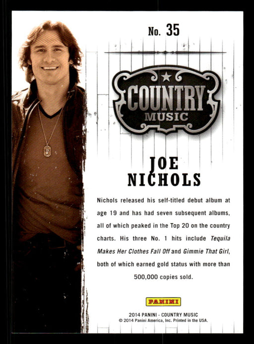 Joe Nichols 2014 Panini Country Music Back of Card