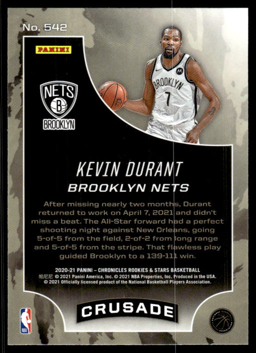 Kevin Durant 2020 Panini Chronicles Basketball Crusade Back of Card