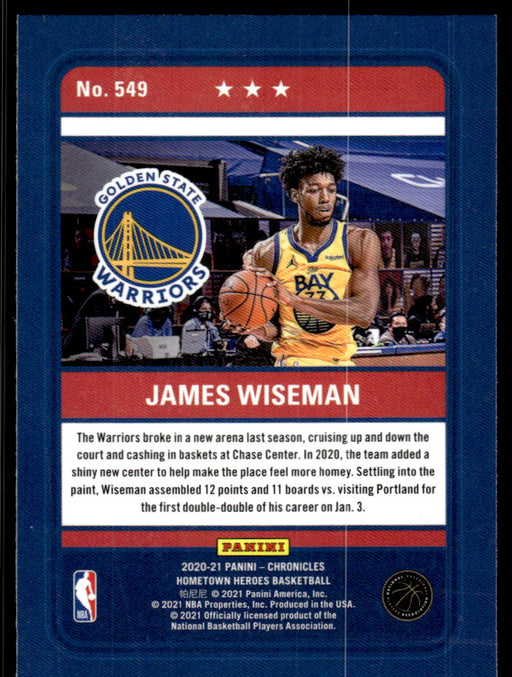 James Wiseman 2020 Panini Chronicles Basketball Hometown Heros Back of Card