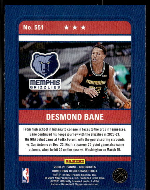 Desmond Bane 2020 Panini Chronicles Basketball Hometown Heros Back of Card