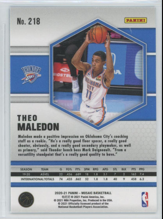 2020 Panini Mosaic Basketball # 218 Theo Maledon RC Oklahoma City Thunder - Collectible Craze America