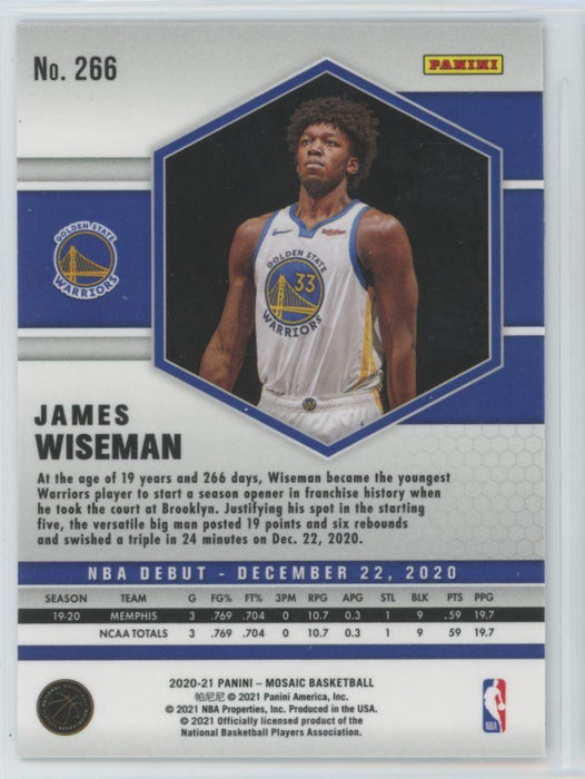 2020 Panini Mosaic Basketball # 266 James Wiseman RC Golden State Warriors - Collectible Craze America