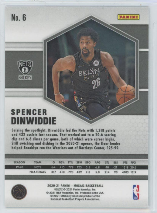 2020 Panini Mosaic Basketball # 6 Spencer Dinwiddie Brooklyn Nets - Collectible Craze America
