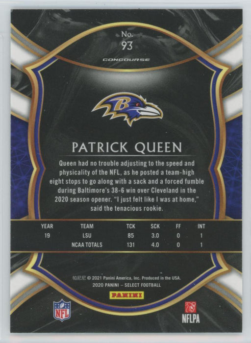 2020 Panini Select Football # 93 Patrick Queen RC Baltimore Ravens - Collectible Craze America