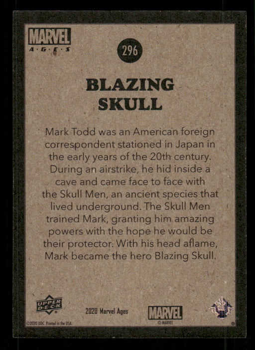 Blazing Skull 2020 Upper Deck Marvel Ages Base Back of Card