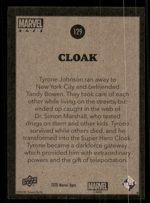 Cloak 2020 Upper Deck Marvel Ages Base Back of Card