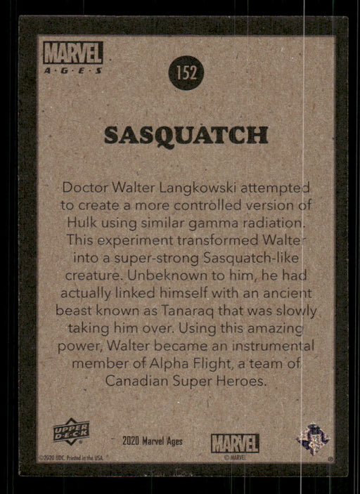 Sasquatch 2020 Upper Deck Marvel Ages Base Back of Card